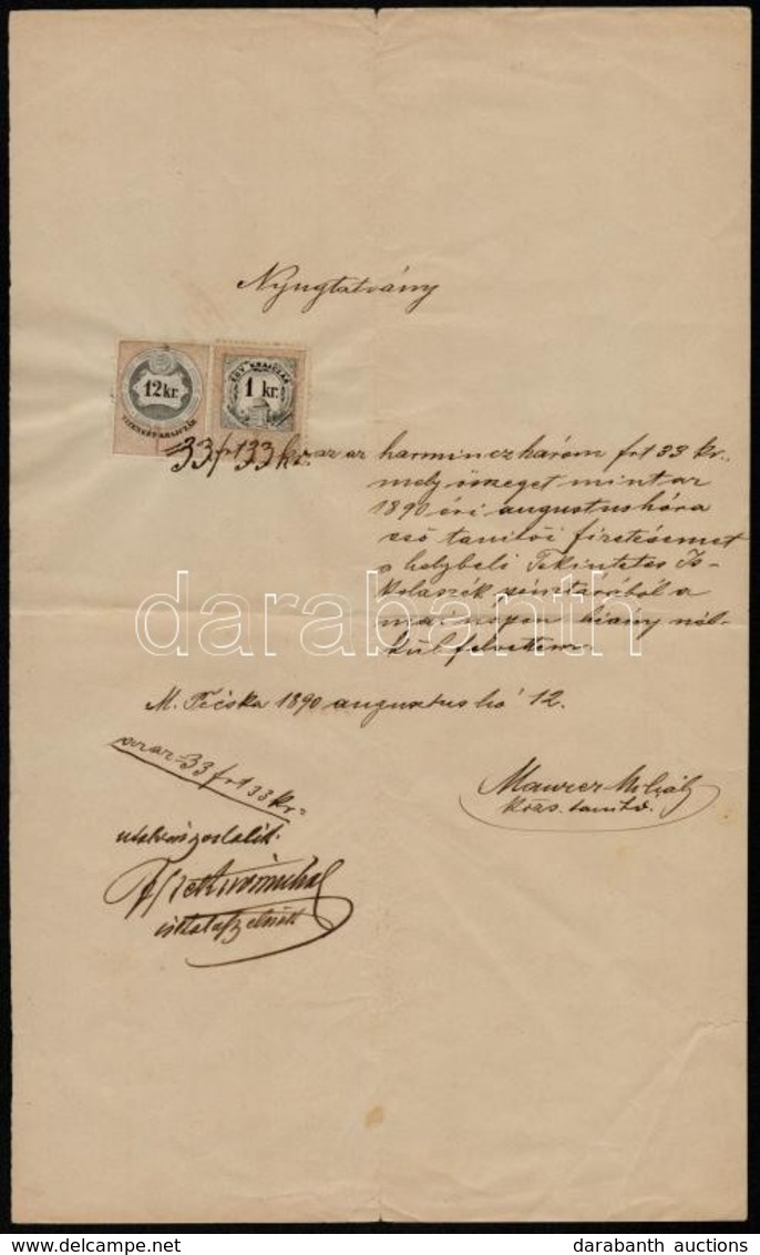 1890 Nyugta 12kr + 1kr Okmánybélyeggel - Unclassified