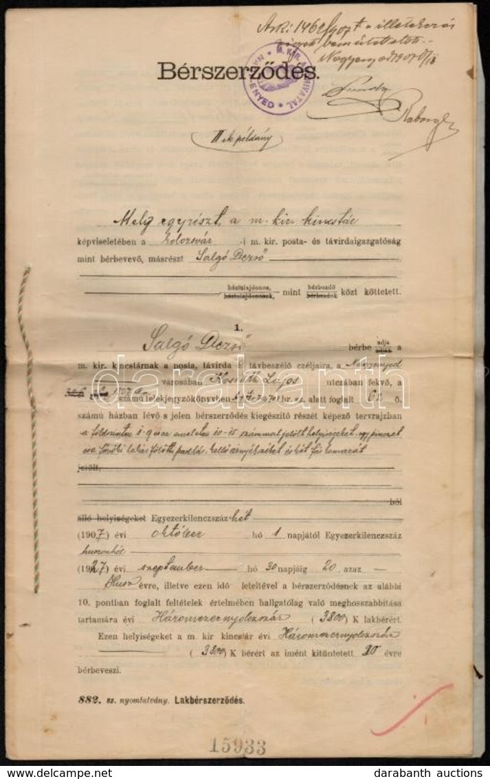 1907 Bérszerződés Viaszpecséttel - Unclassified