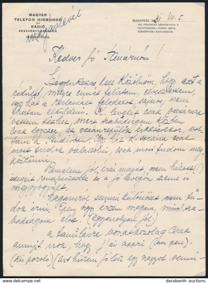 1931 Radványi Géza (1907-1986) Kossuth-díjas Magyar Filmrendező, író Saját Kézzel írt  Levele Tanárnőjének A Magyar Tele - Unclassified