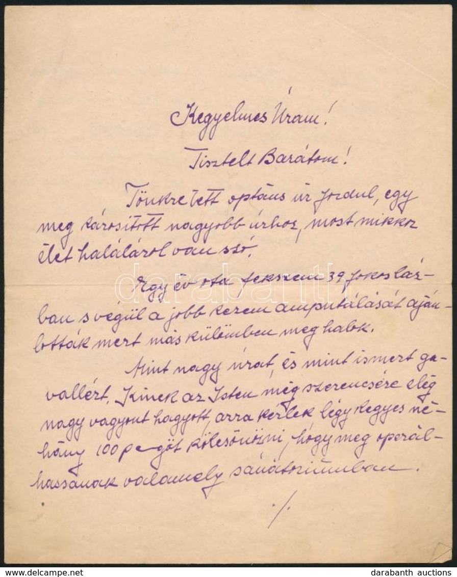 1937 Báró Thoroczkay Viktor Nyugalmazott Főispán Saját Kézzel írt, Pénzkölcsönt Kérő Levele Kegyelmes Uram Megszólítássa - Ohne Zuordnung