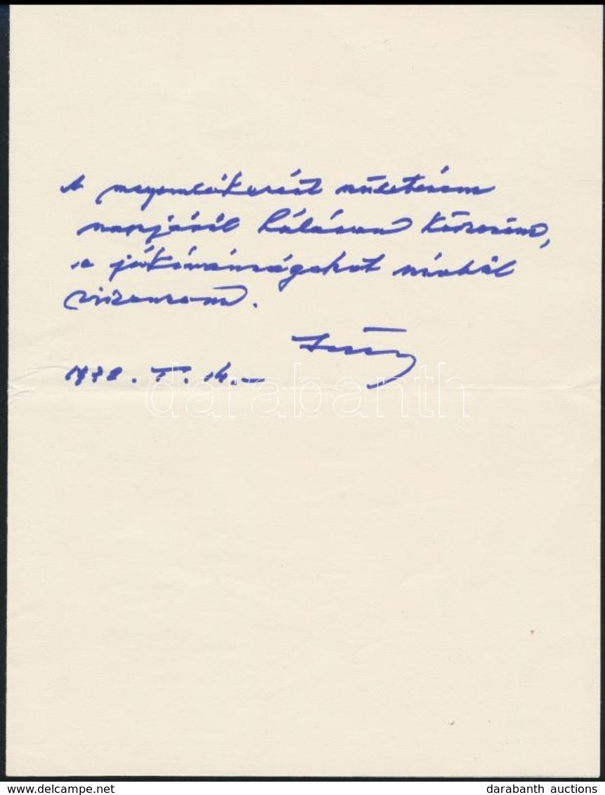1978 Barcsay Jenő Festőművész Saját Kézzel írt Köszönő Levele - Non Classificati