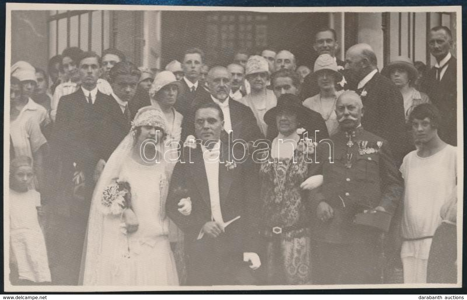1927 Bp.,Dr. Jetts Gyula és Grosschmid Katóka Esküvői Fotója A Kálvin-téri Református Templom Előtt, Fentebb édesapja Dr - Other & Unclassified