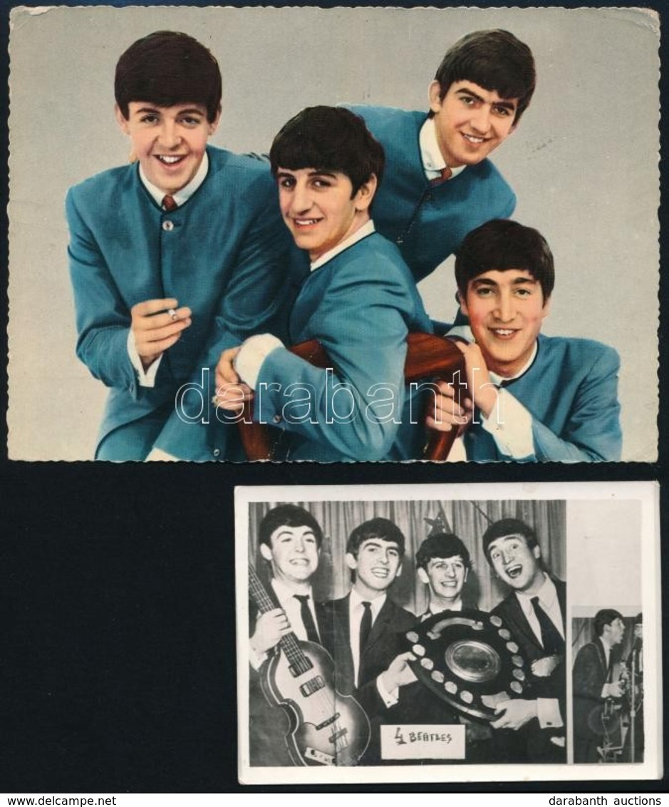 Cca 1966 Beatles Együttes, 1 Db Fotó (6x9 Cm) és 1 Db Képeslap, Amelyet Finnországból Postáztak Budapestre - Other & Unclassified