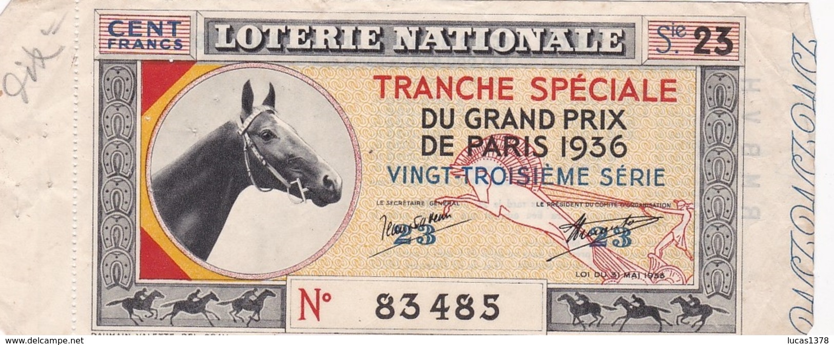 LOTERIE GRAND PRIX DE PARIS 1936 - Billets De Loterie