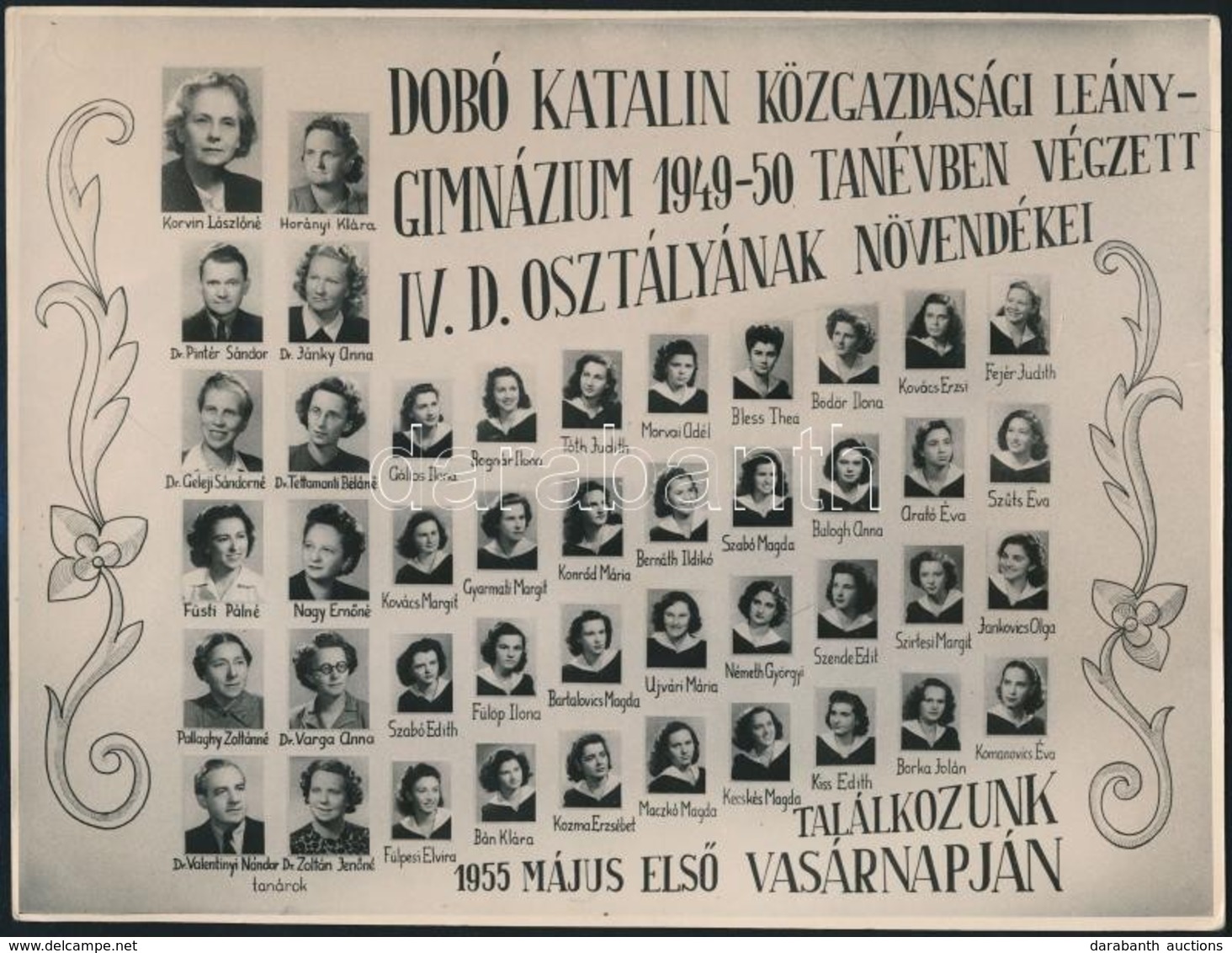 1950 Dobó Katalin Közgazdasági Leánygimnázium Tanárai és Végzett Növendékei, Kistabló Nevesített Portrékkal, 17x22 Cm - Andere & Zonder Classificatie