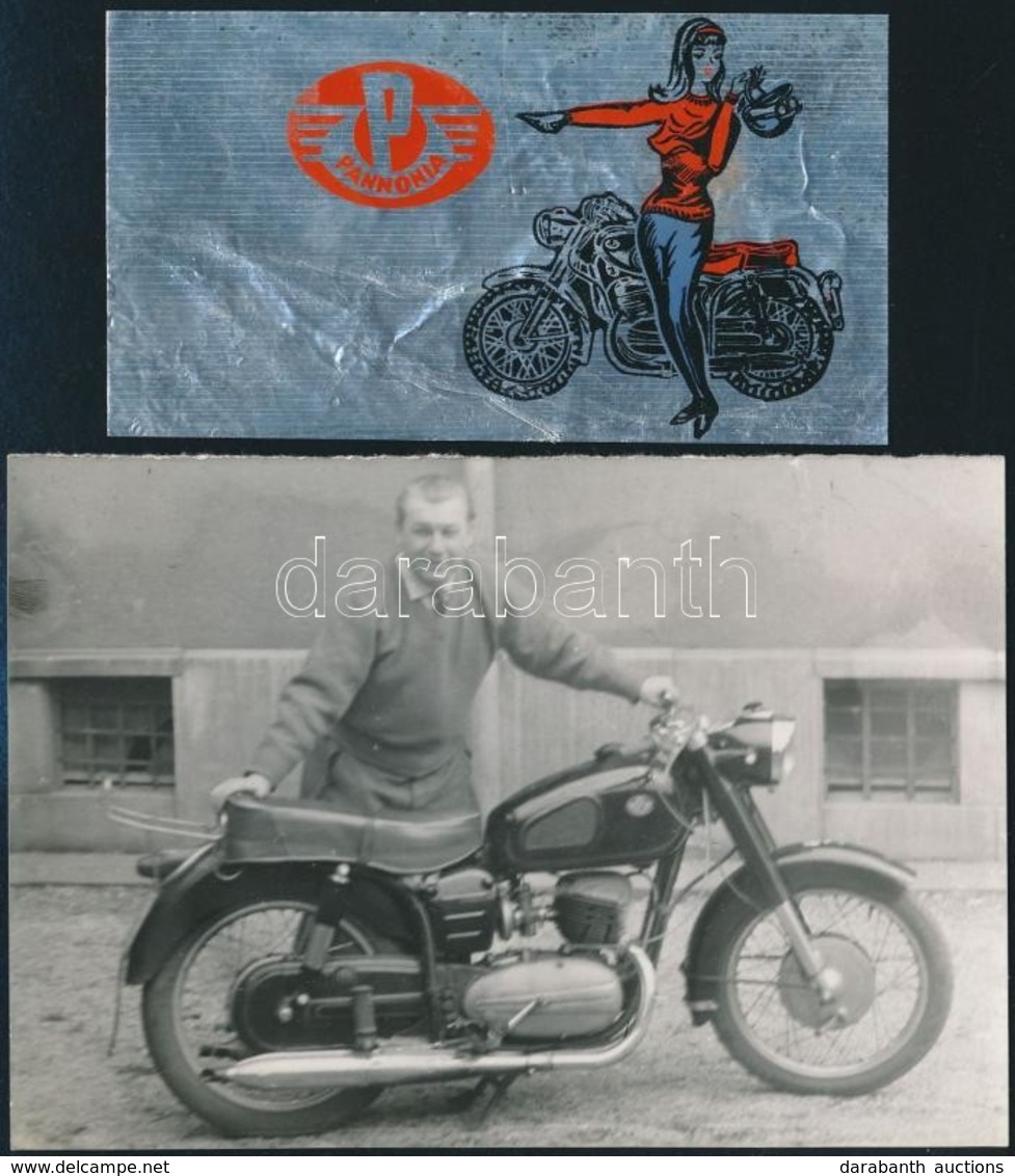 Cca 1960 A Pannonia Motor Reklámmatricája, Hozzá Egy Motoros Fotóval, 5,5×10 és  9×13 Cm - Advertising