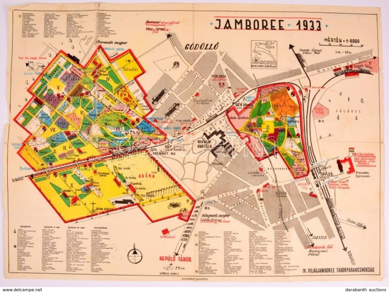 1933 A Gödöllői Jamboree Színes Térképe,1:6000, Bp., Athenaeum, Hajtásnyomokkal, Kopott, 40×55 Cm - Scouting