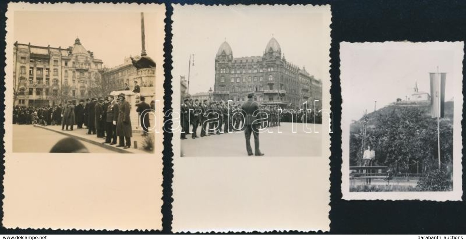 Cca 1940 Ünnepség A Budapesti Országzászlónál + Az Esztergomi Országzászló,  3 Db Fotó, 5×6 és 6×9 Cm - Sonstige & Ohne Zuordnung