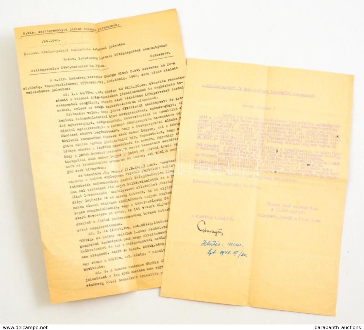 1940 M. Kir. 1. Hadsereg Szilágysomolyói Járási Katonai Parancsnok Katonai Közigazgatási Tapasztalatokról Szóló Jelentés - Other & Unclassified