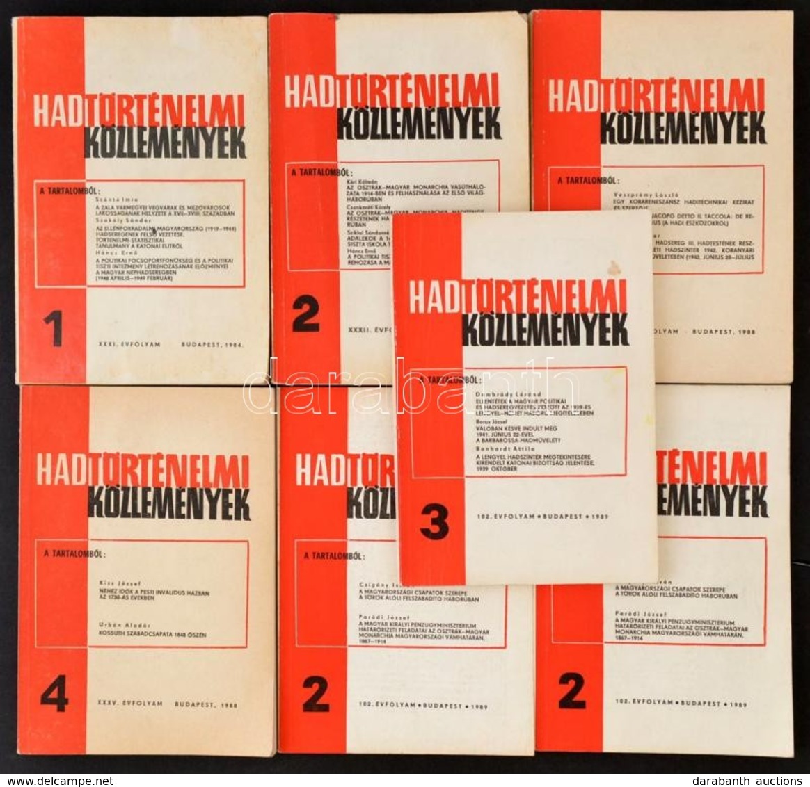 1984-1989 Hadtörténelmi Közlemények 7 Száma, Egy Ismétlődéssel. Változó állapotban, Egy Kötése Szétvált. - Other & Unclassified