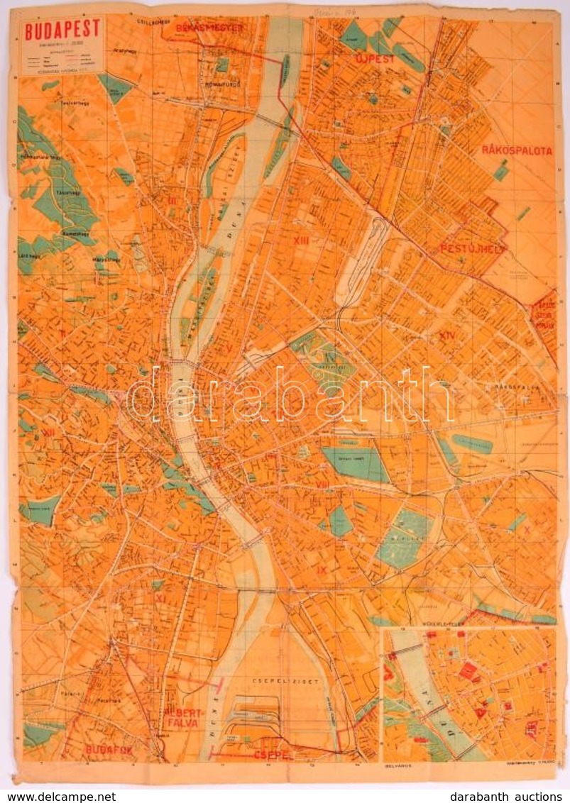 Budapest Térképe, Méretarány: 1: 25 000, Kiadja: Közlekedési Nyomda Kft., Hátoldalon Utcanévjegyzékkel, 70×50 Cm - Other & Unclassified