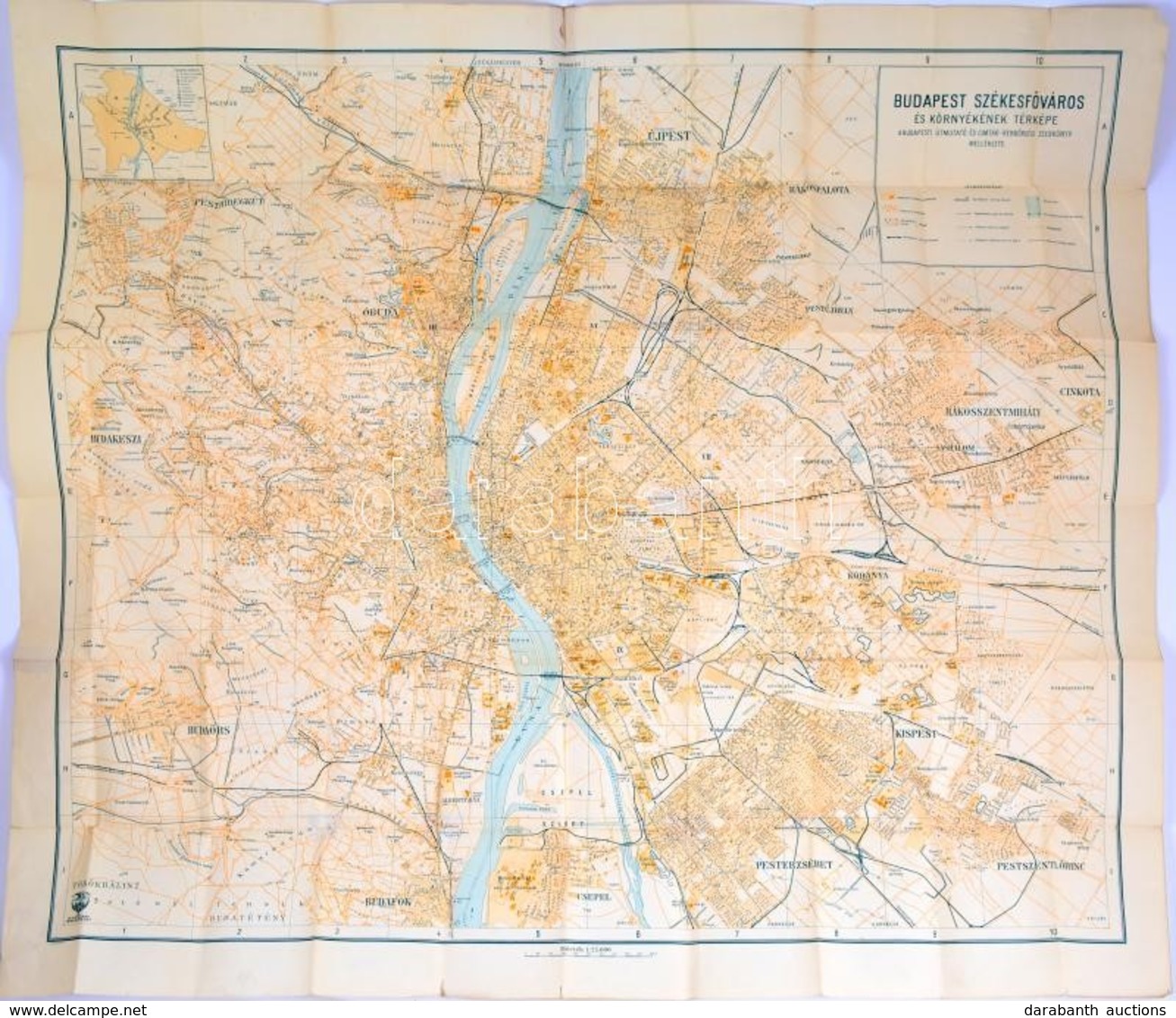 1930 Budapest Székesfőváros és Környékének Térképe, Kiadja: M. Kir. állami Térképészet, Szakadt, 92×84 Cm - Other & Unclassified