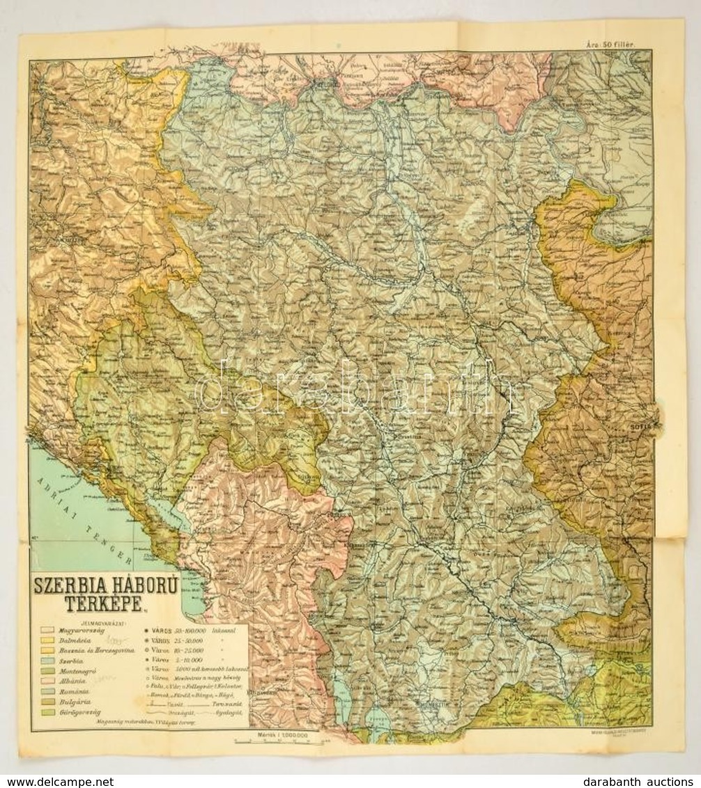 1915 A Szerbiai Háború Térképe. 50x45 Cm. Szakadásokkal - Other & Unclassified