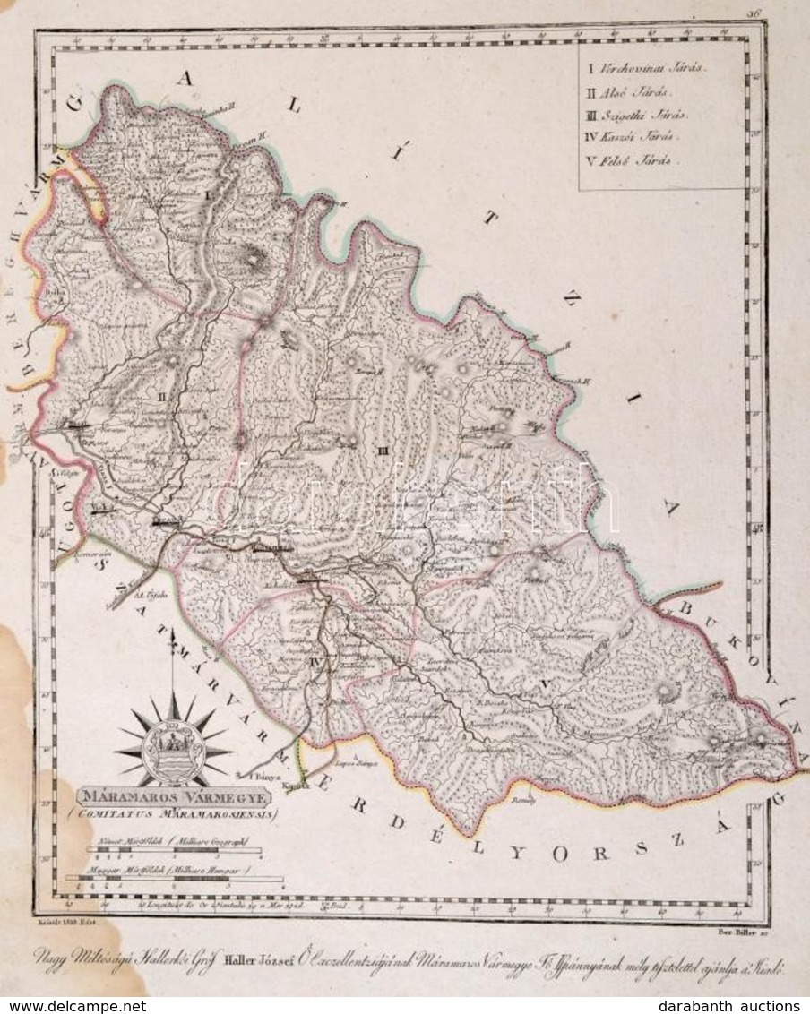 1811 Máramaros Vármegye. ComitatusMaramarosiensis. Színezett Rézmetszet, Papír, 24x32 Cm A Vármegye Közigazgatási Térkép - Other & Unclassified