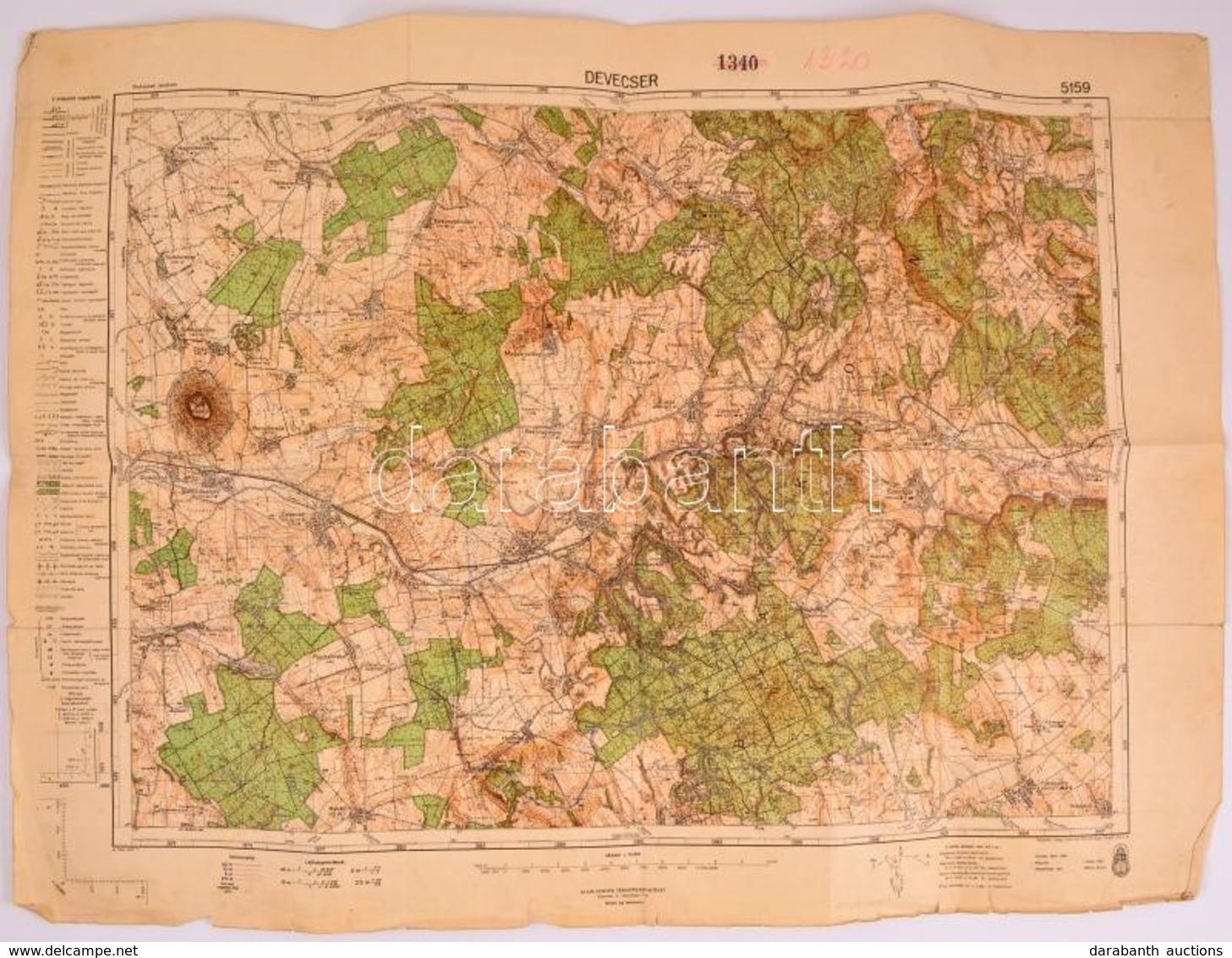 1942 Devecser és Környékének Katonai Térképe, Kiadja: M. Kir. Honvéd Térképészeti Intézet, Hajtott, Szakadással, 47×63 C - Andere & Zonder Classificatie