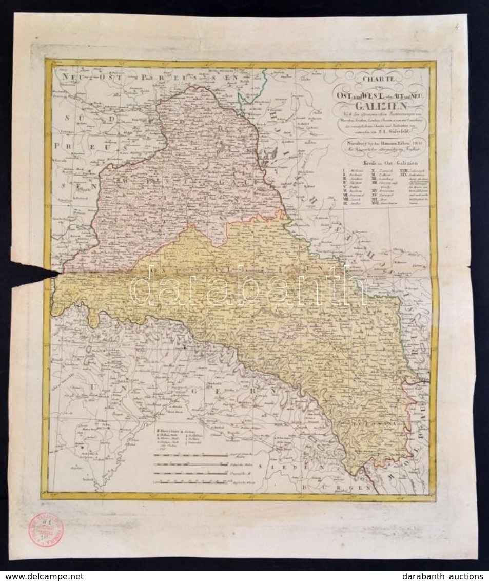 1800 Galicia Térképe. Franz L Gussefeld: Charte Von Ost- Und West- Oder Alt- Und Neu-Galizien. Nurnberg : Homann. Erben, - Other & Unclassified