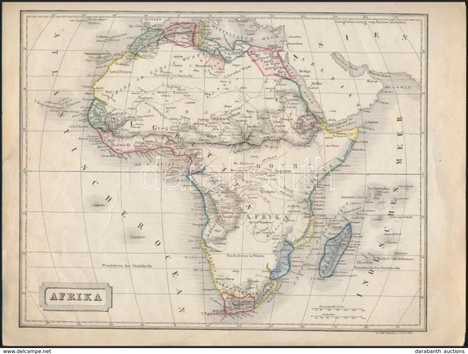 Cca 1840-1850 Afrika Térképe, Kézzel Színezett Fametszet, 20x25 Cm - Unclassified