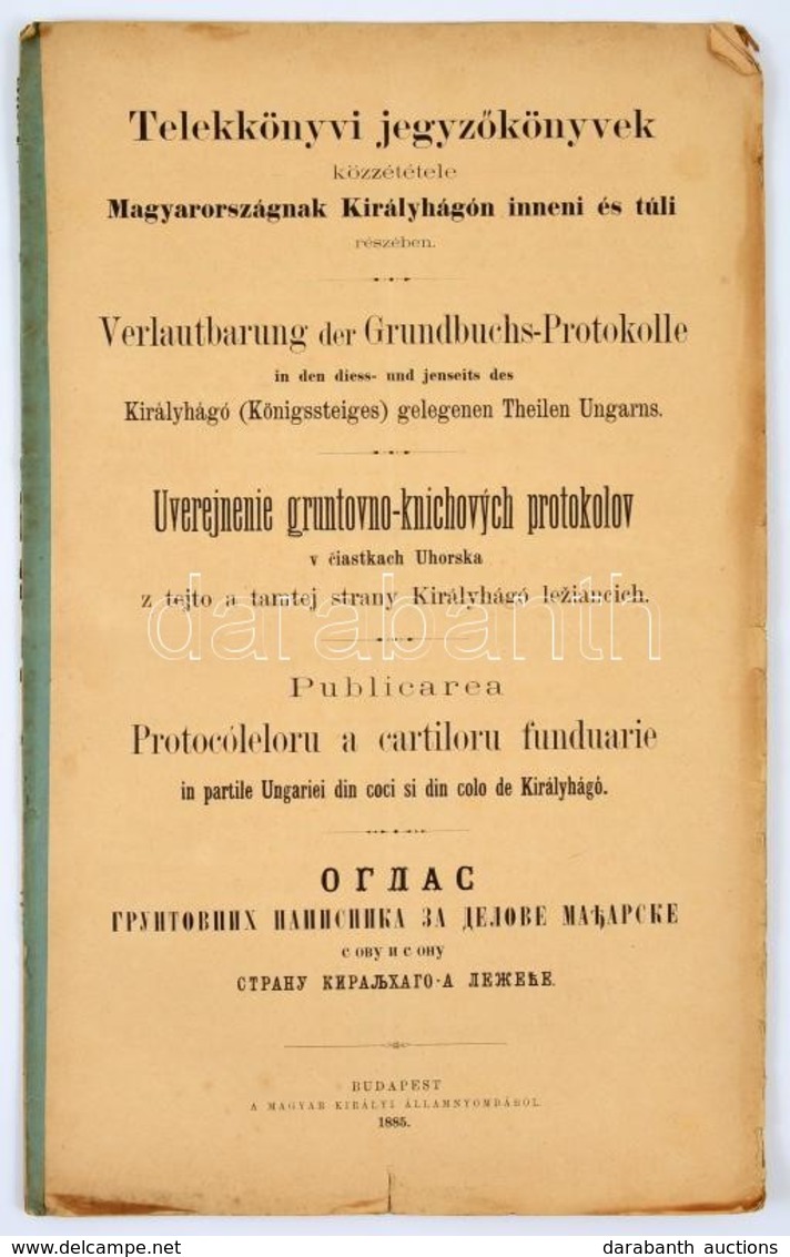 1885 Telekkönyvi Jegyzőkönyvek Közzététele Magyarországnak Királyhágón Inneni és Túli Részében. 5 Nyelvű Kiadvány. 20 P. - Ohne Zuordnung