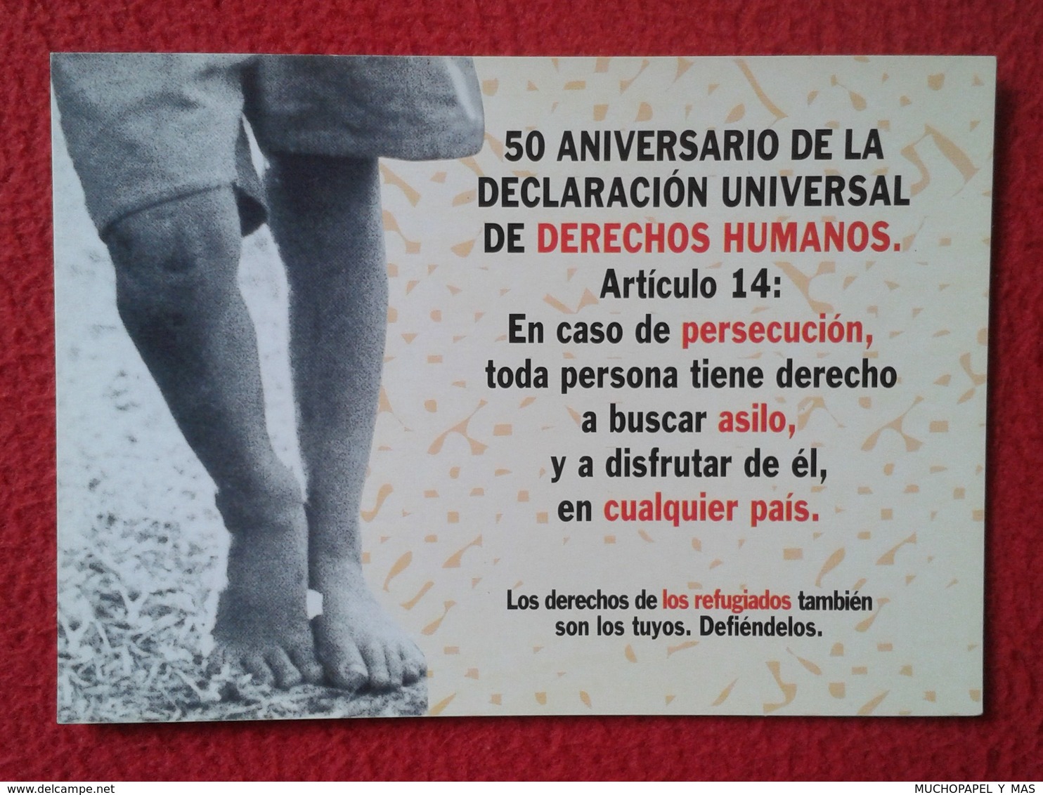 SPAIN POSTAL POST CARD CARTE POSTALE PUBLICIDAD ADVERTISING HUMAN RIGHTS DERECHOS HUMANOS REFUGIADOS REFUGEES ACNUR VER - Publicidad