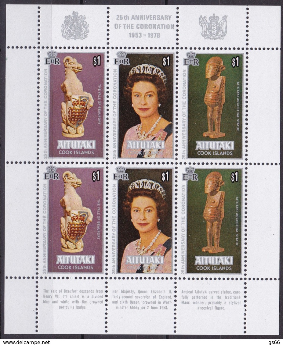 Aitutaki, 1978, 295/05 Block 33,  25. Jahrestag Der Krönung Von Königin Elisabeth II., MNH ** - Aitutaki