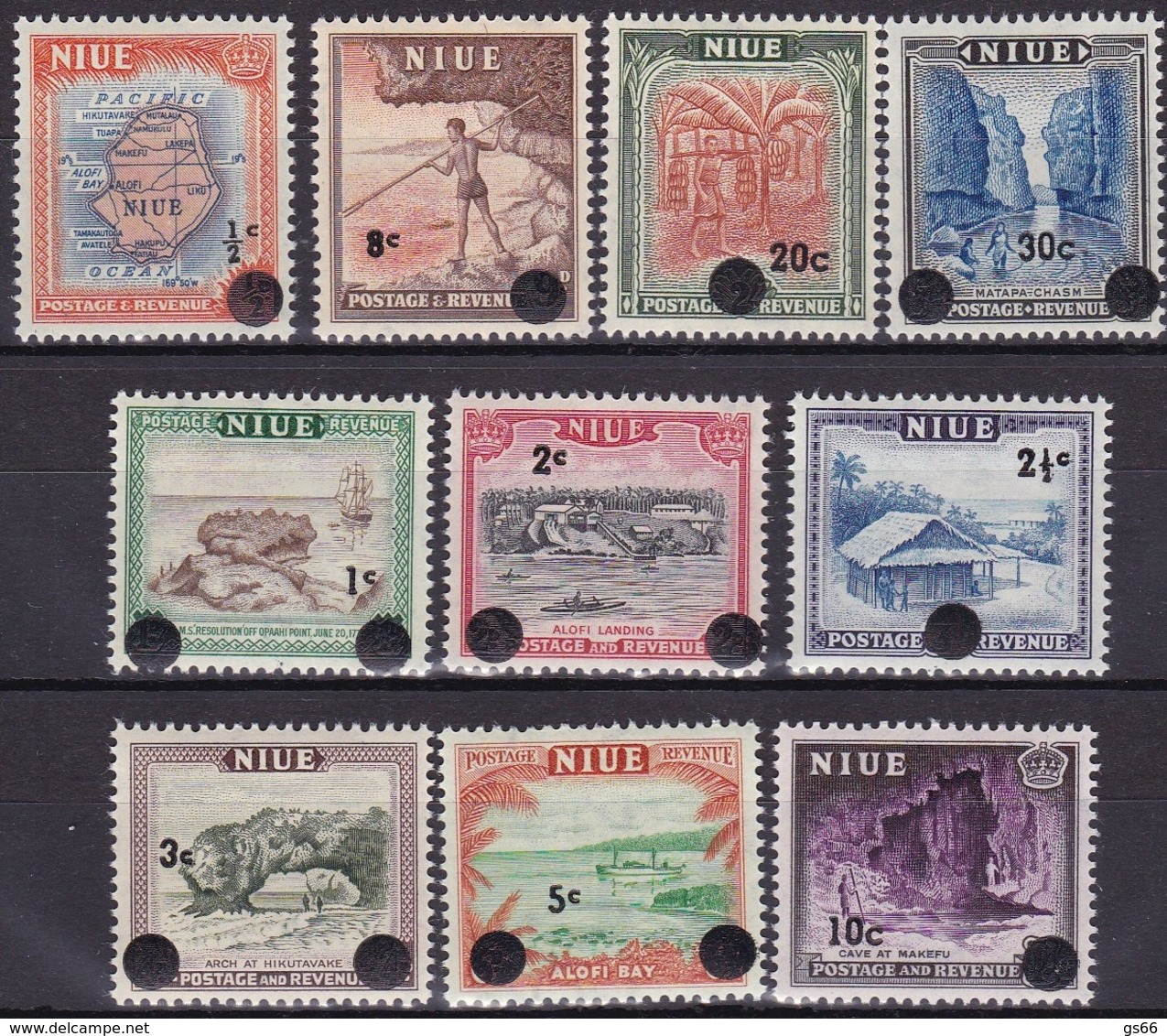 Niue,1967, 87/96, Freimarken: Einheimische Bilder Mit Neuem Wertaufdruck,  MNH ** - Niue