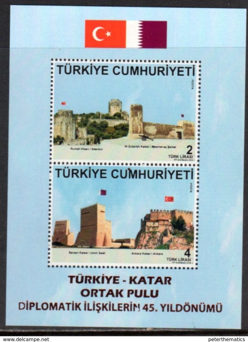 TURKEY , 2018, MNH, JOINT ISSUE WITH QATAR, FLAGS, FORTS, DIPLOMATIC RELATIONS, S/SHEET - Emisiones Comunes
