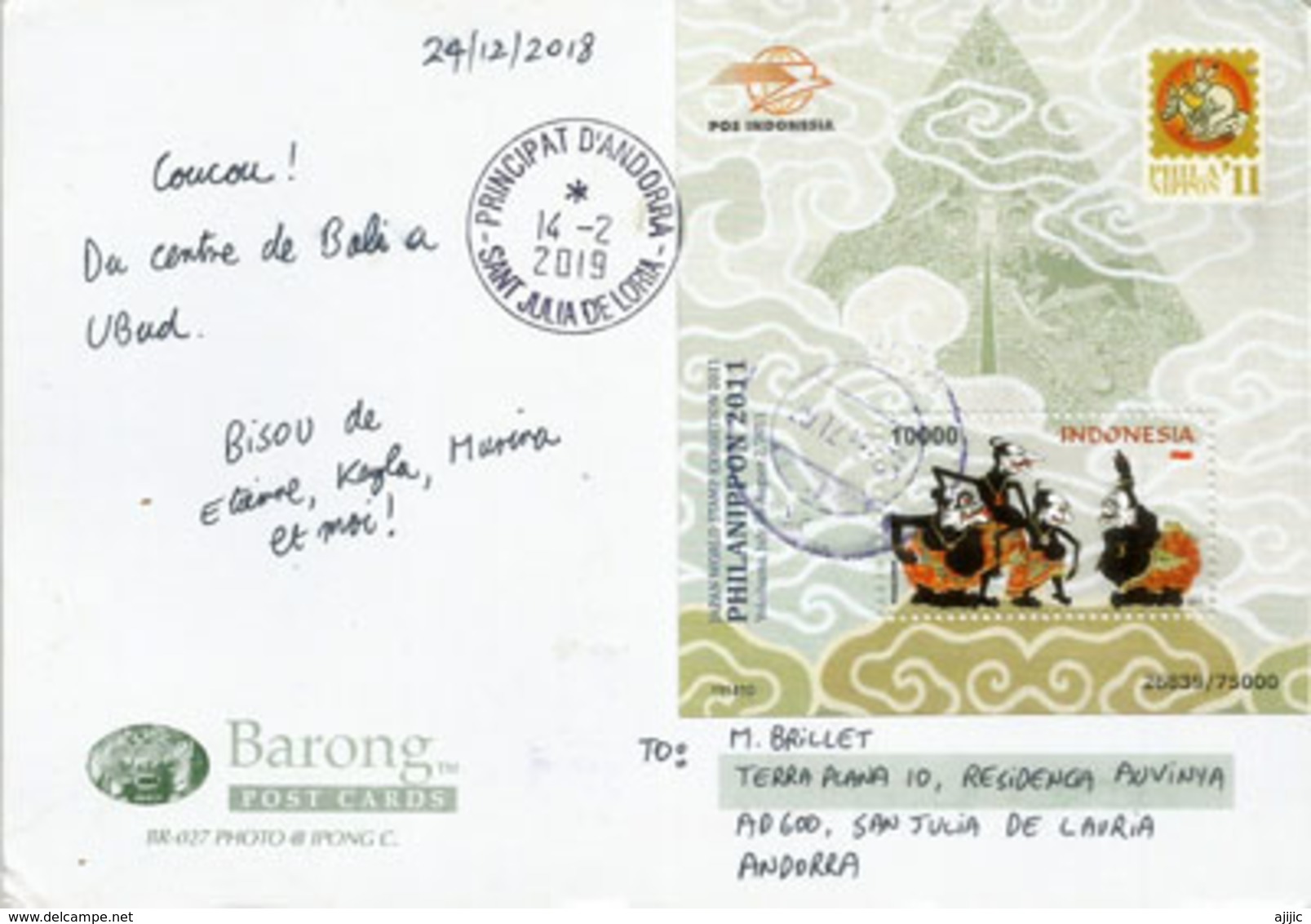 Balinese Dancer,from BALI,with Very Nice Miniature Sheet (PhilaNippon) As Postage, Sent To Andorra,with Arrival Postmark - Asien