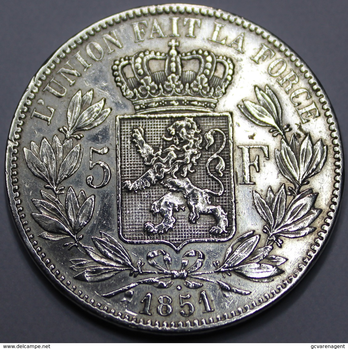 LEOPOLD I ROI DES BELGES  1851 MET PUNT  5 FRANCS    ARGENT  _ 3 SCANS - 5 Francs