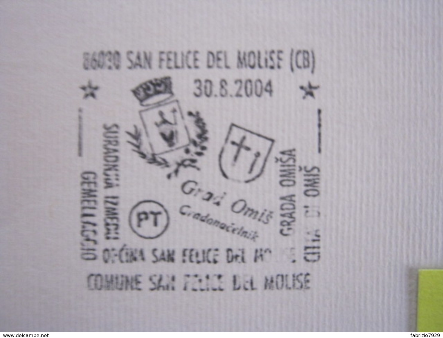 A.08 ITALIA ANNULLO - 2004 SAN FELICE DEL MOLISE CAMPOBASSO GEMELLAGGIO  GRAD OMIS STEMMI ARALDICA - Enveloppes