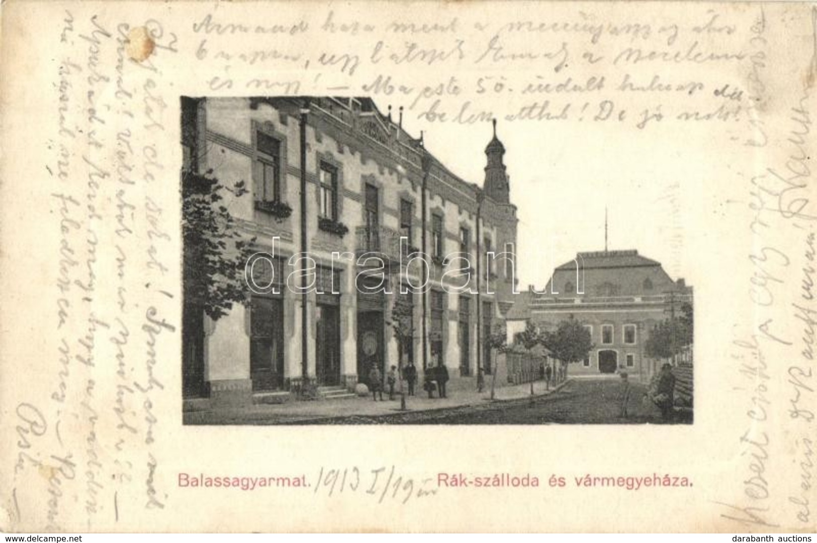 T2/T3 1913 Balassagyarmat, Rák Szálloda, Vármegyeháza. Székely Samu Kiadása - Unclassified