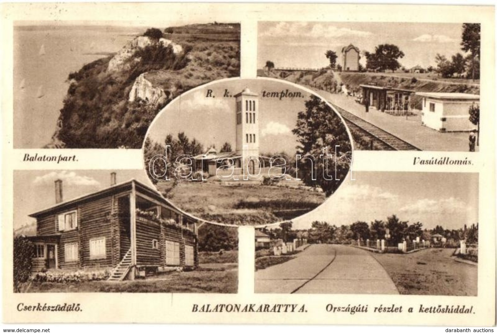 T2/T3 Balatonakarattya, Balaton Part, Vasútállomás, Római Katolikus Templom, Cserkész üdülő, Országút és Kettős Híd + 19 - Unclassified