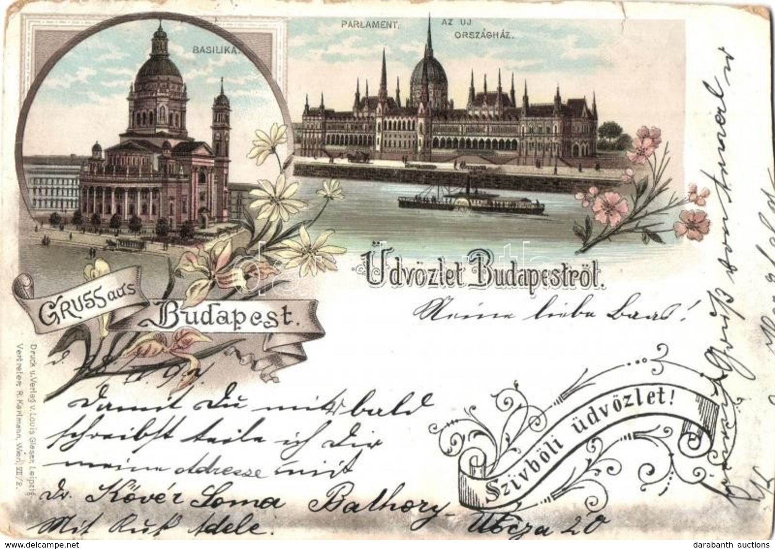 T4 1897 (Vorläufer!) Budapest, Parlament, Országház, Bazilika, Lóvasút. Louis Glaser Art Nouveau, Floral, Litho (vágott  - Unclassified