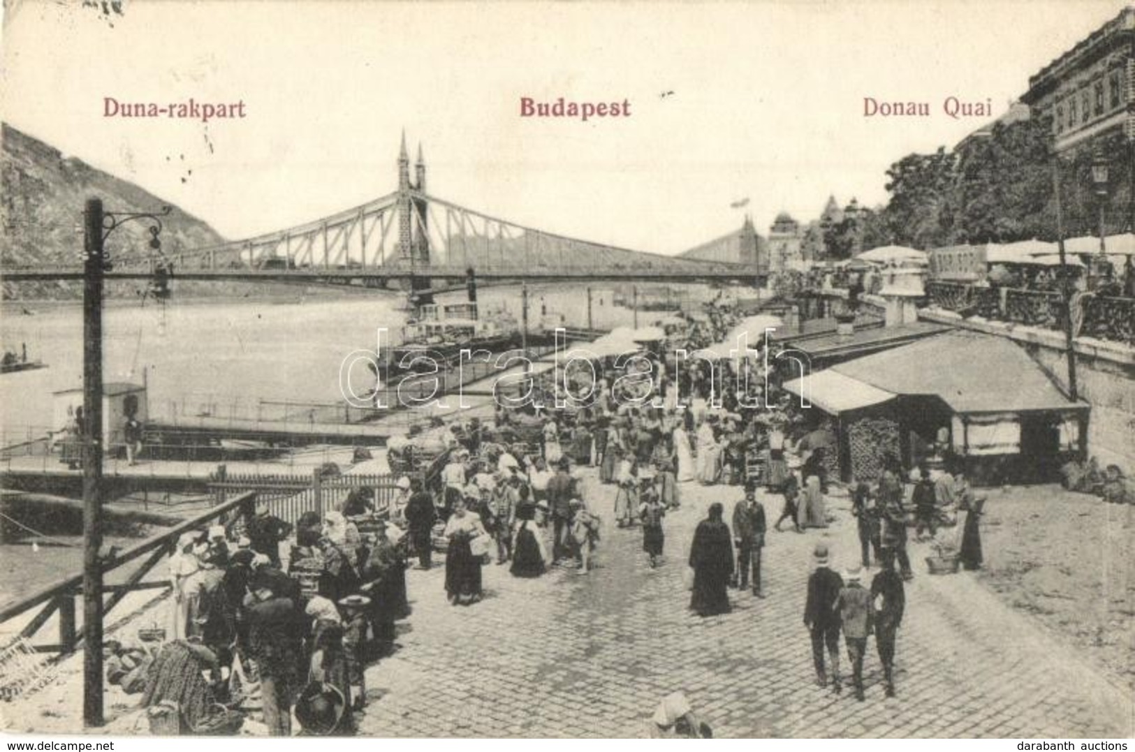 T2/T3 1913 Budapest V. Duna Rakpart, Piaci árusok, Bódék, üzletek, Tömeg (EK) - Unclassified