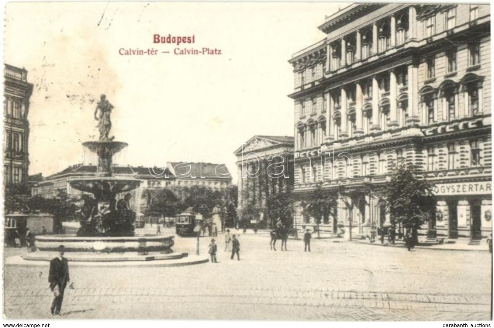 T2 1911 Budapest IX. Kálvin Tér, Villamos, Szökőkút, Gyógyszertár - Képeslapfüzetből - Unclassified
