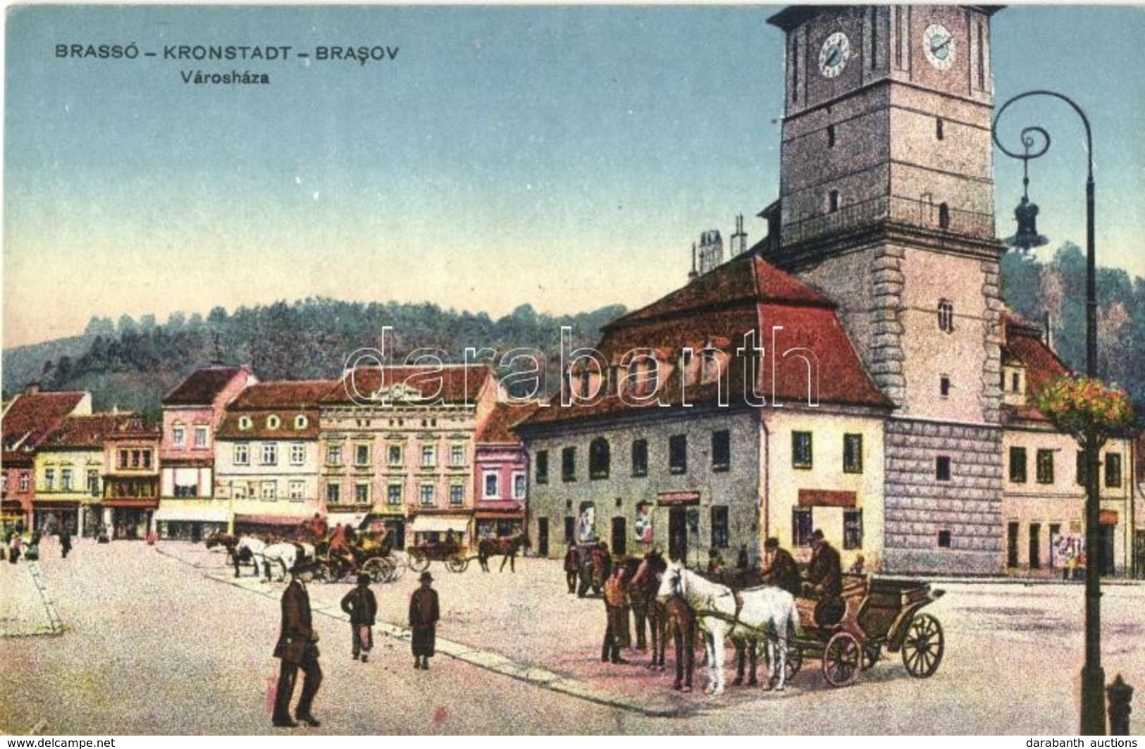 * T2 Brassó, Kronstadt, Brasov; Városháza, Lovaskocsik / Town Hall, Horse Carts - Unclassified