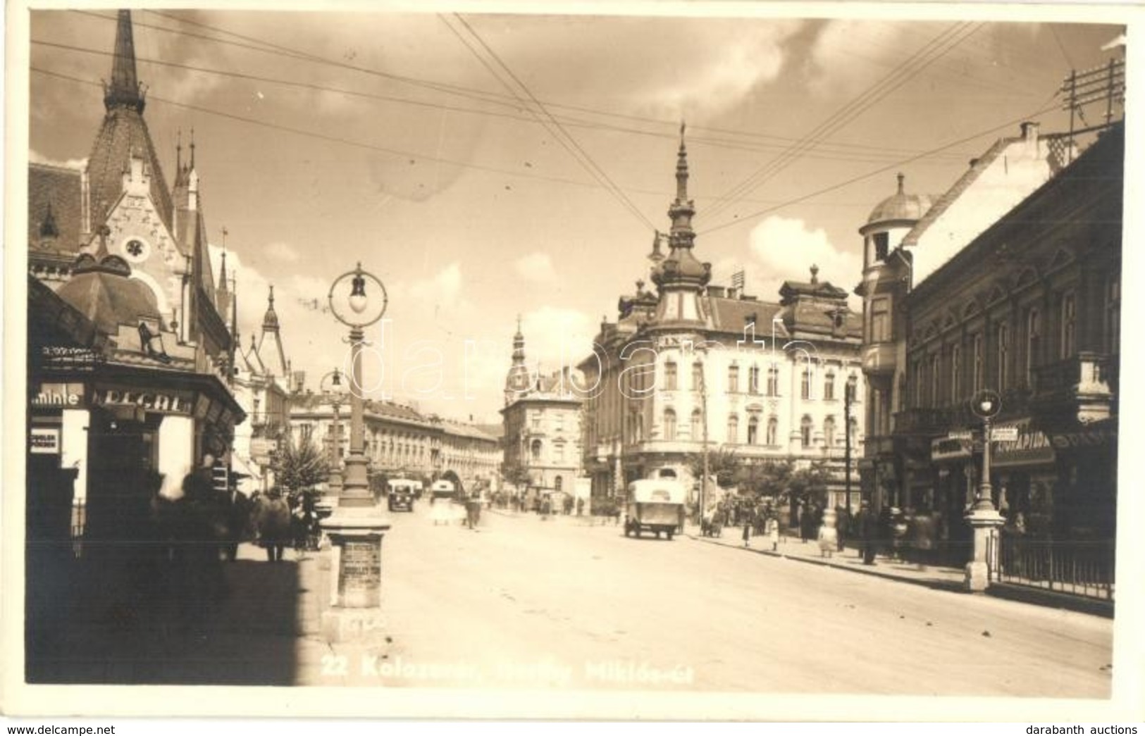 * T2/T3 Kolozsvár, Cluj; Horthy Miklós út, Biermann & Co., Regal, Fodrász, Gyógyszertár  / Street View, Hairdresser, Pha - Unclassified