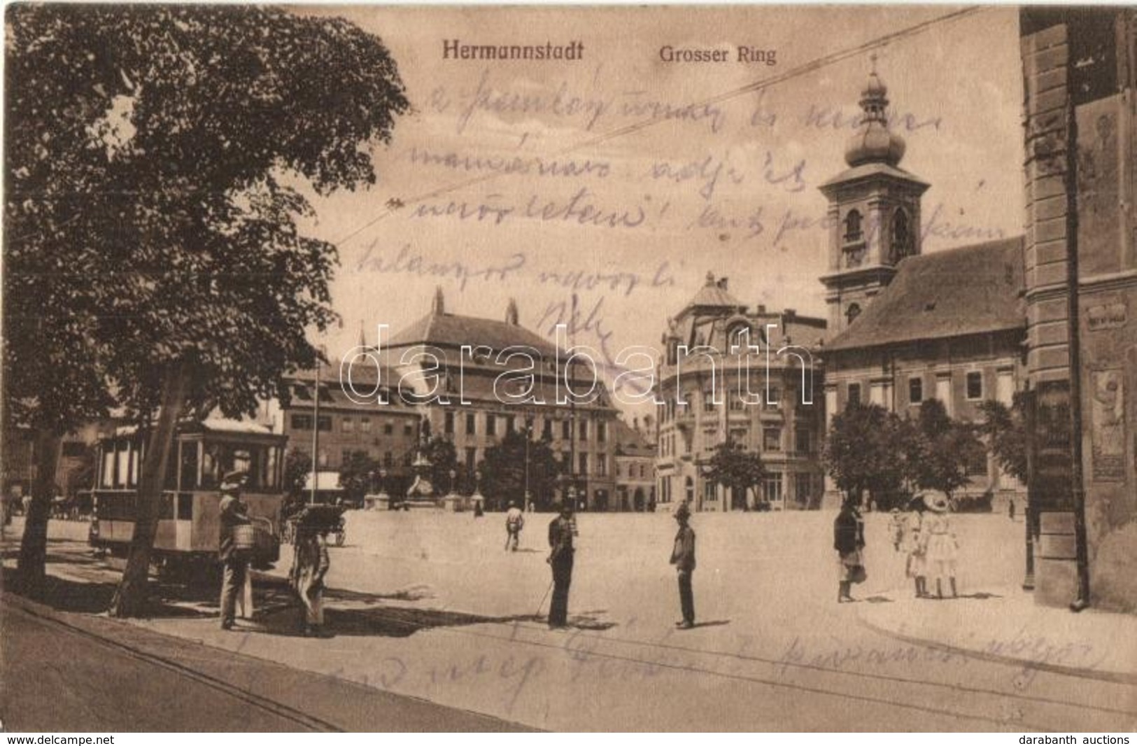 T2/T3 Nagyszeben, Hermannstadt, Sibiu; Nagy Körút, Villamos, Rendőr, Templom / Grosser Ring / Square, Tram, Policeman, C - Unclassified