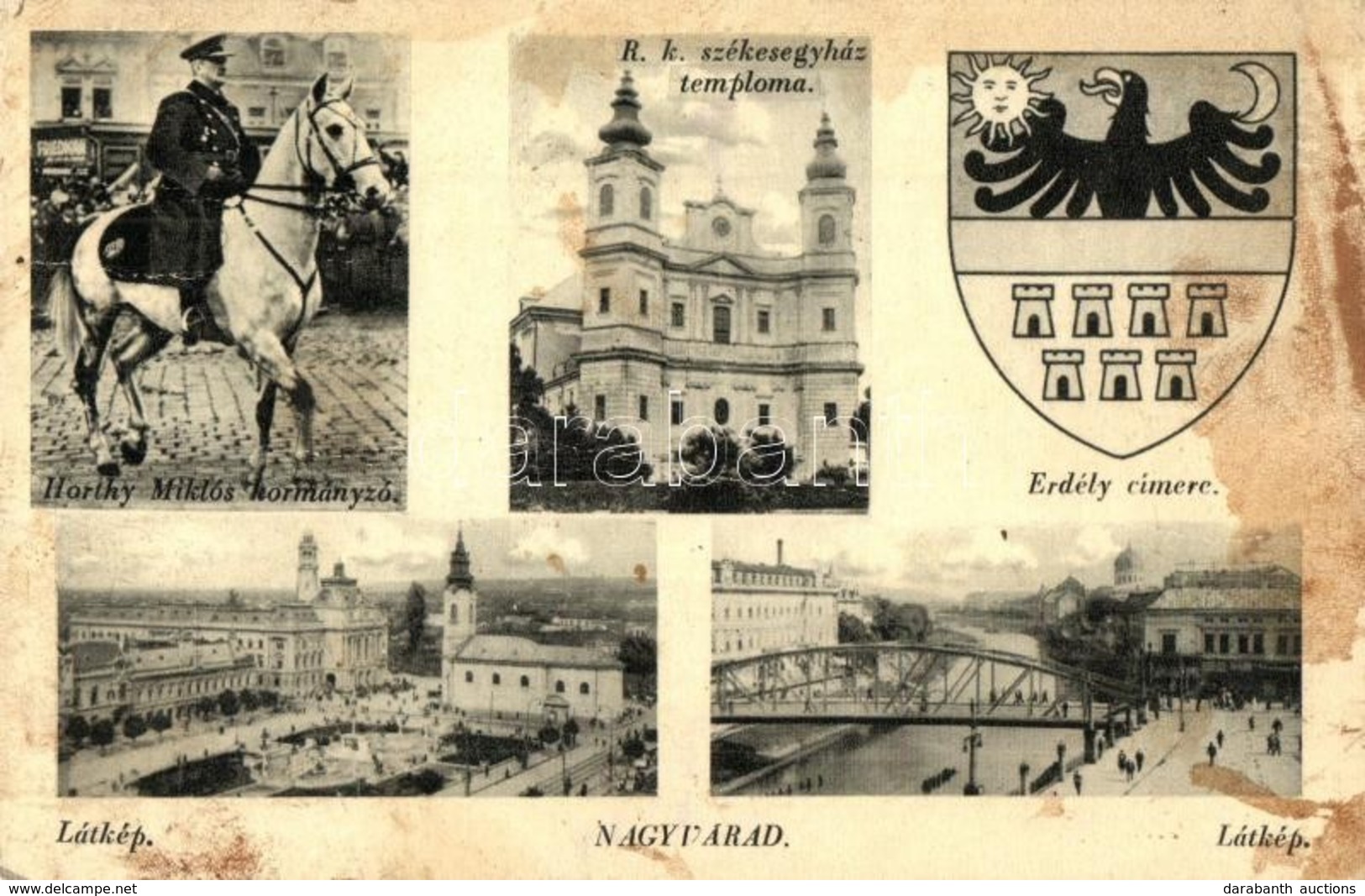 * T3 Nagyvárad, Oradea; Horthy Miklós, Római Katolikus Templom, Látkép, Erdély Címere / Church, General View, Coat Of Ar - Unclassified
