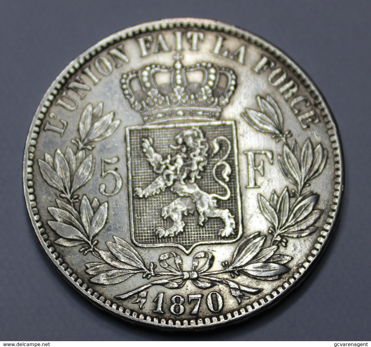 LEOPOLD I ROI DES BELGES  1870  5 FRANCS    ARGENT  _ 2 SCANS - 5 Francs