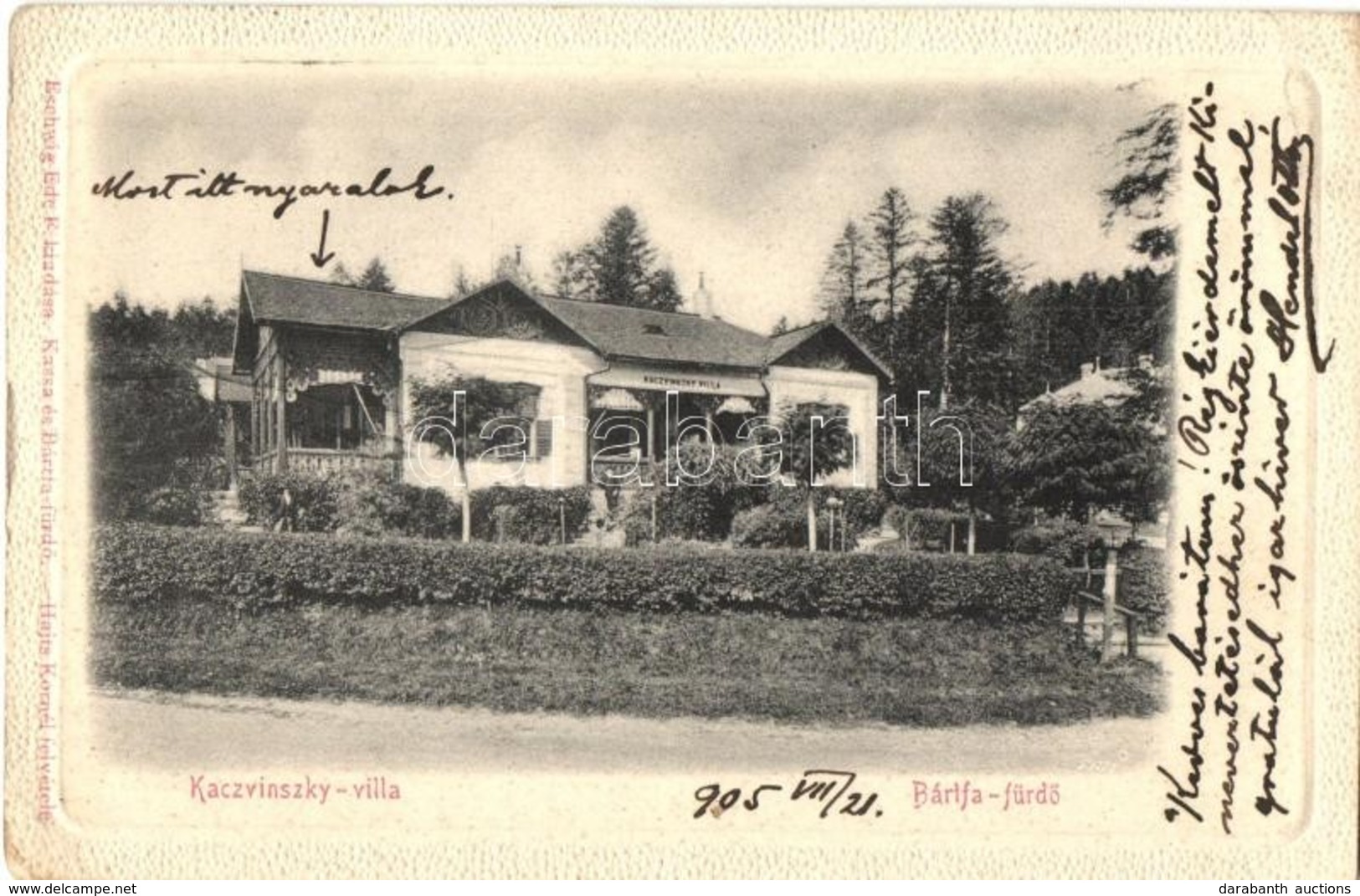 T2 1905 Bártfa, Bártfafürdő, Bardejovské Kúpele, Bardejov; Kaczvinszky Villa. Kiadja Eschwig Ede F. Hajts Kornél Felvéte - Non Classificati