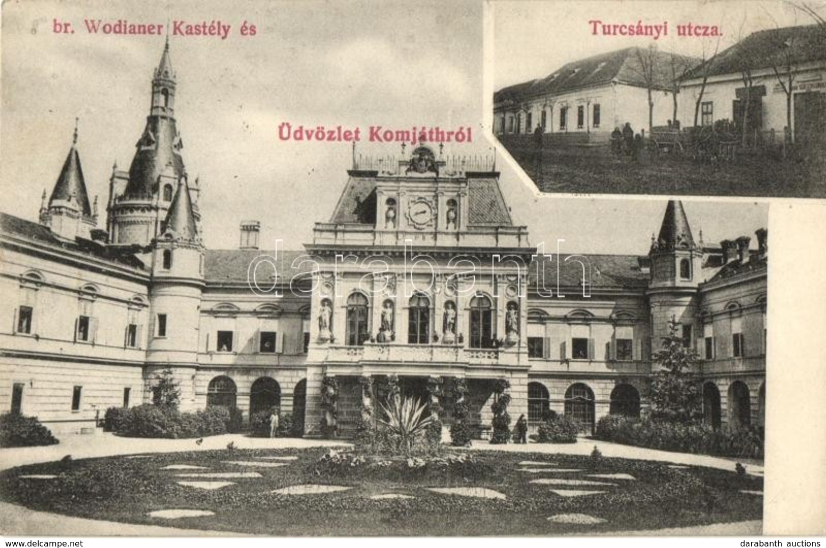 T2 1914 Komját, Komjatice; Báró Wodianer Kastély, Turcsányi Utca, üzlet / Castle, Shop, Street - Non Classificati