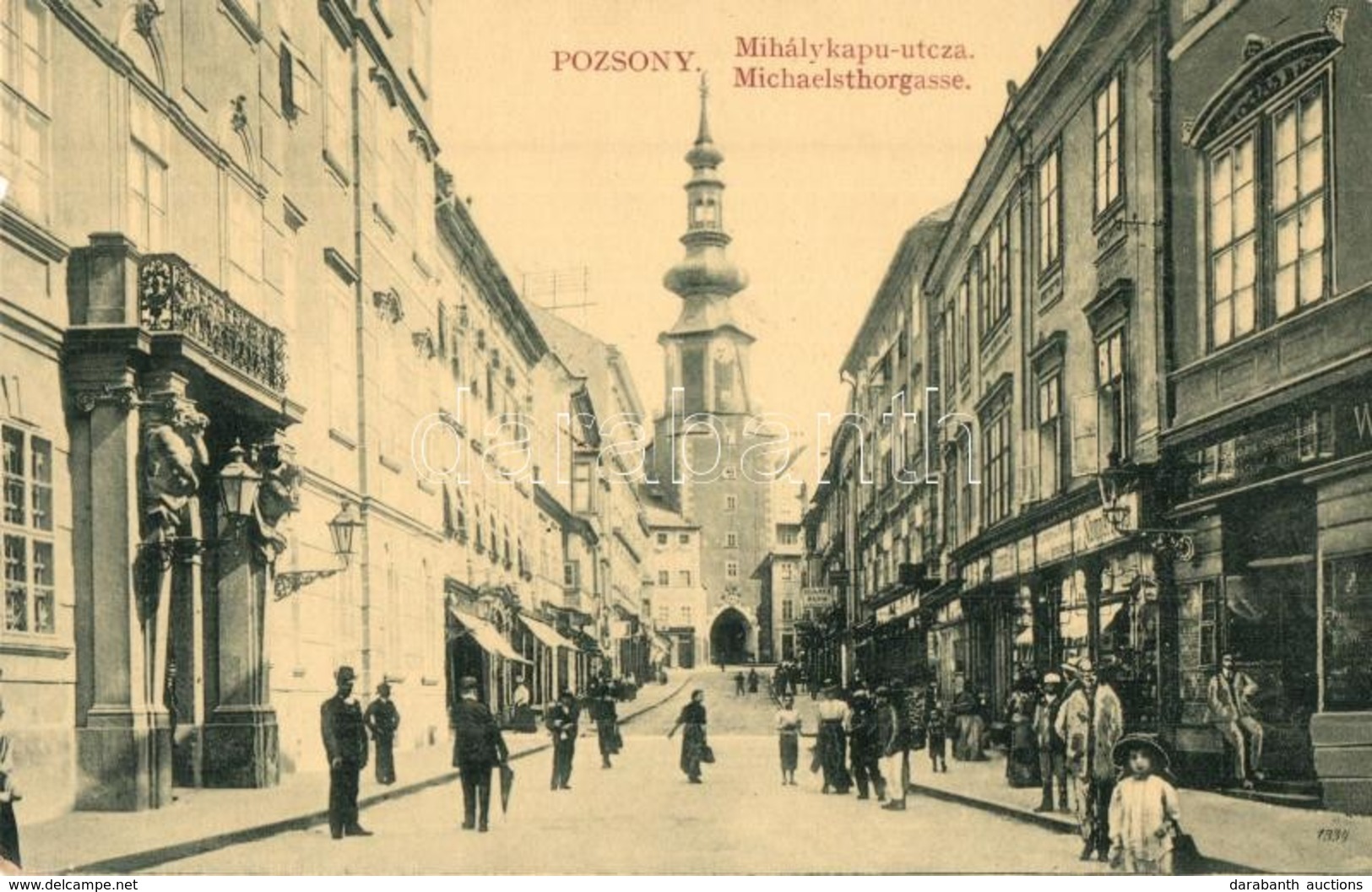 ** T1/T2 Pozsony, Pressburg, Bratislava; Mihálykapu Utca, Neumann M., Stampfel üzlete, Gyógyszertár. W. L. Bp. 629. / Mi - Non Classificati