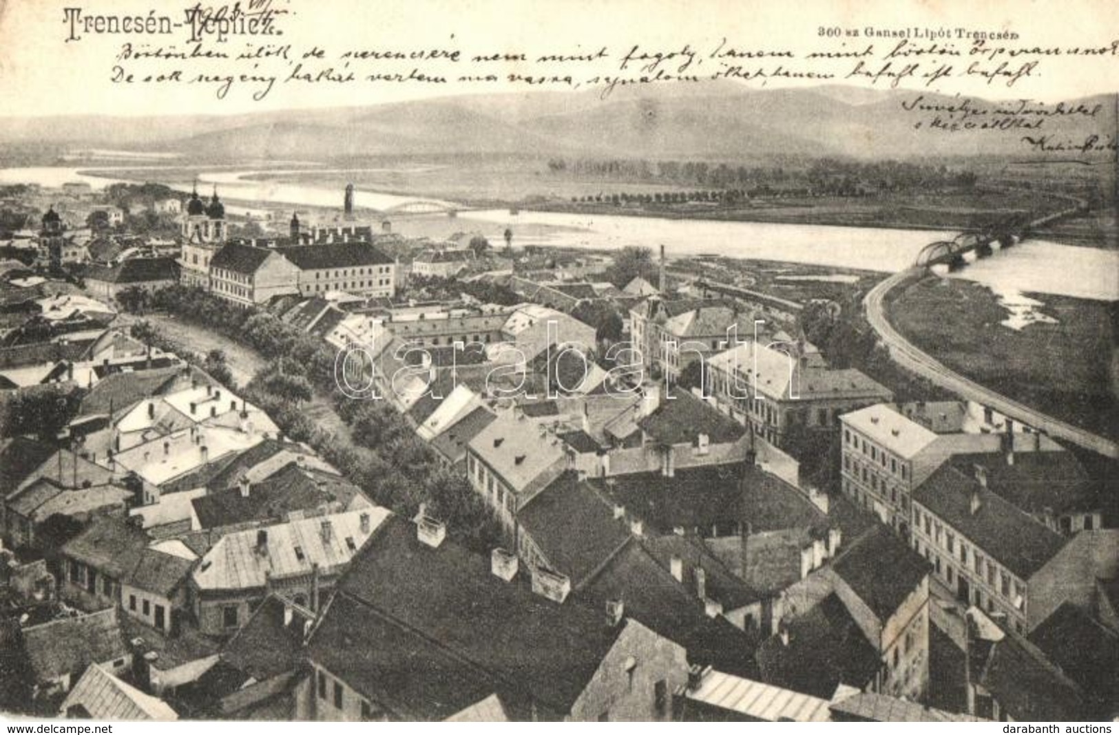 T2/T3 1903 Trencsénteplic, Trencianske Teplice; Látkép, Híd, Templom. Gansel Lipót 300. Sz. / General View, Bridge, Chur - Non Classificati