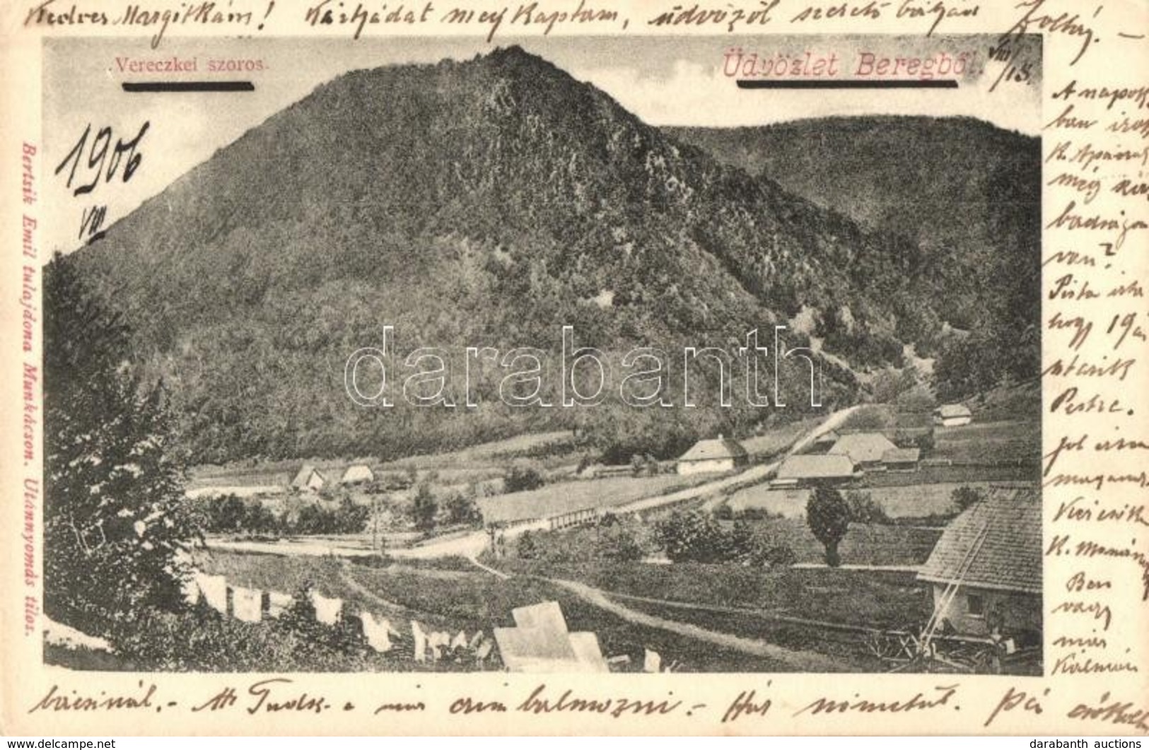 T2/T3 Alsóverecke, Niznije Verecki (Bereg); Vereckei Szoros. Bertsik Emil Kiadása / Gorge (EK) - Non Classificati