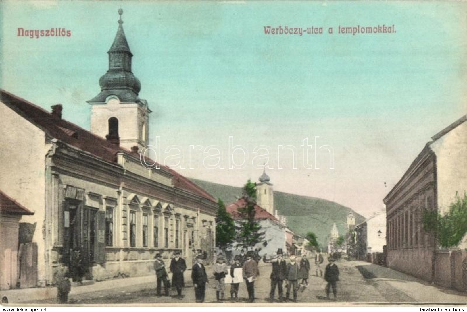 T2/T3 Nagyszőlős, Vynohradiv (Vinohragyiv), Sevlus; Werbőczy Utca, Templomok, üzlet / Street, Churches, Shop - Unclassified