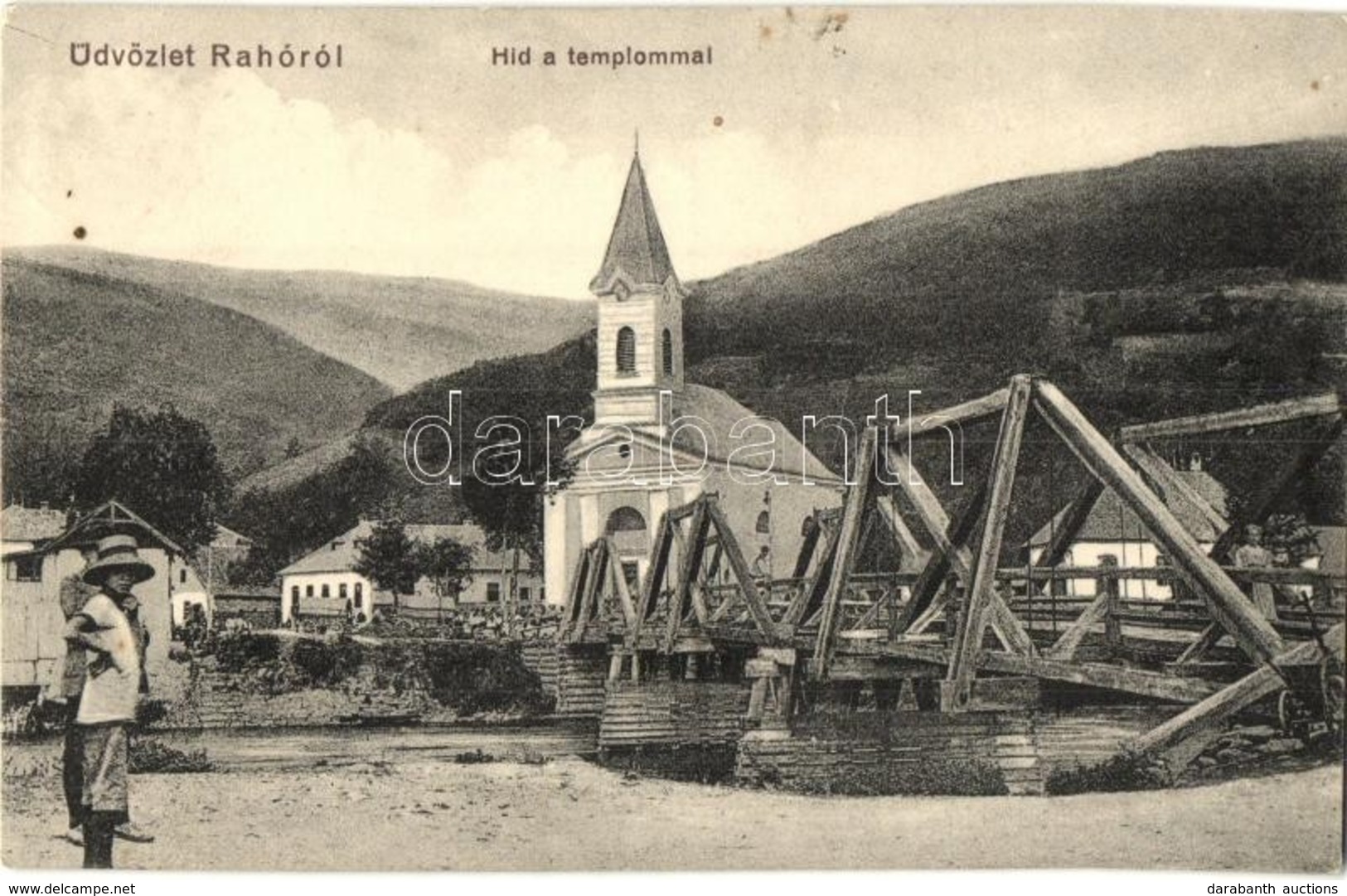 T2 Rahó, Rakhiv; Híd, Templom. Lautmann és Dávidovits Kiadása / Bridge, Church - Ohne Zuordnung