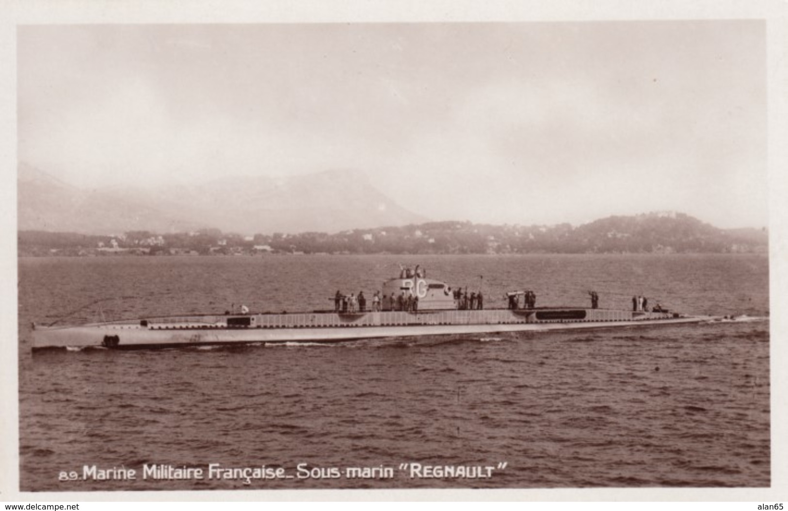 French Navy Lagrange-class Submarnine 'Regnault' , C1920s/30s Vintage Real Photo Postcard - Submarines