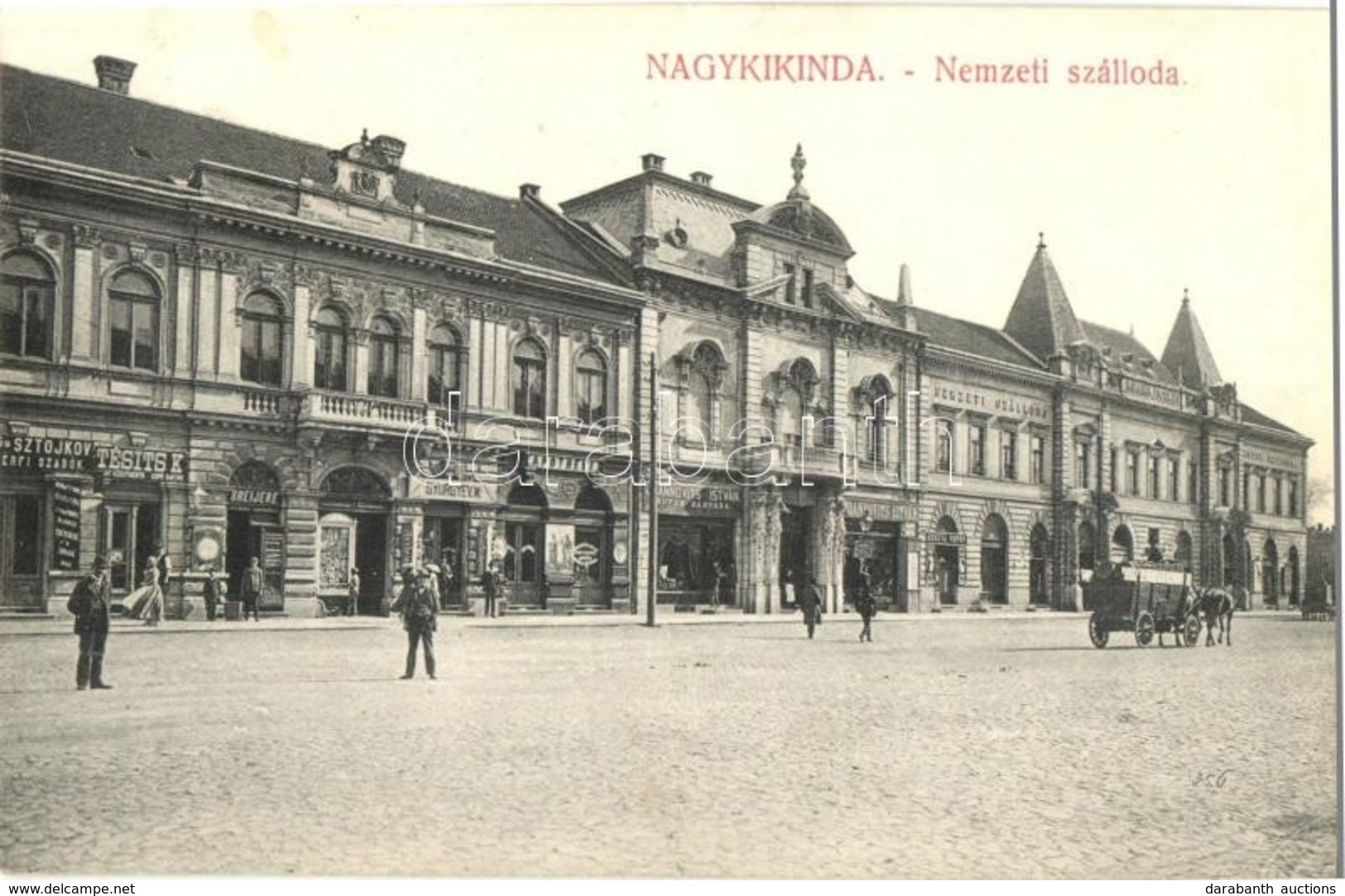 T2 1909 Nagykikinda, Kikinda; Nemzeti Szálloda, Fő Utca, Gyógyszertár, Koszta Popov, Joannovits István, Gyurgyev M. Fodr - Non Classificati