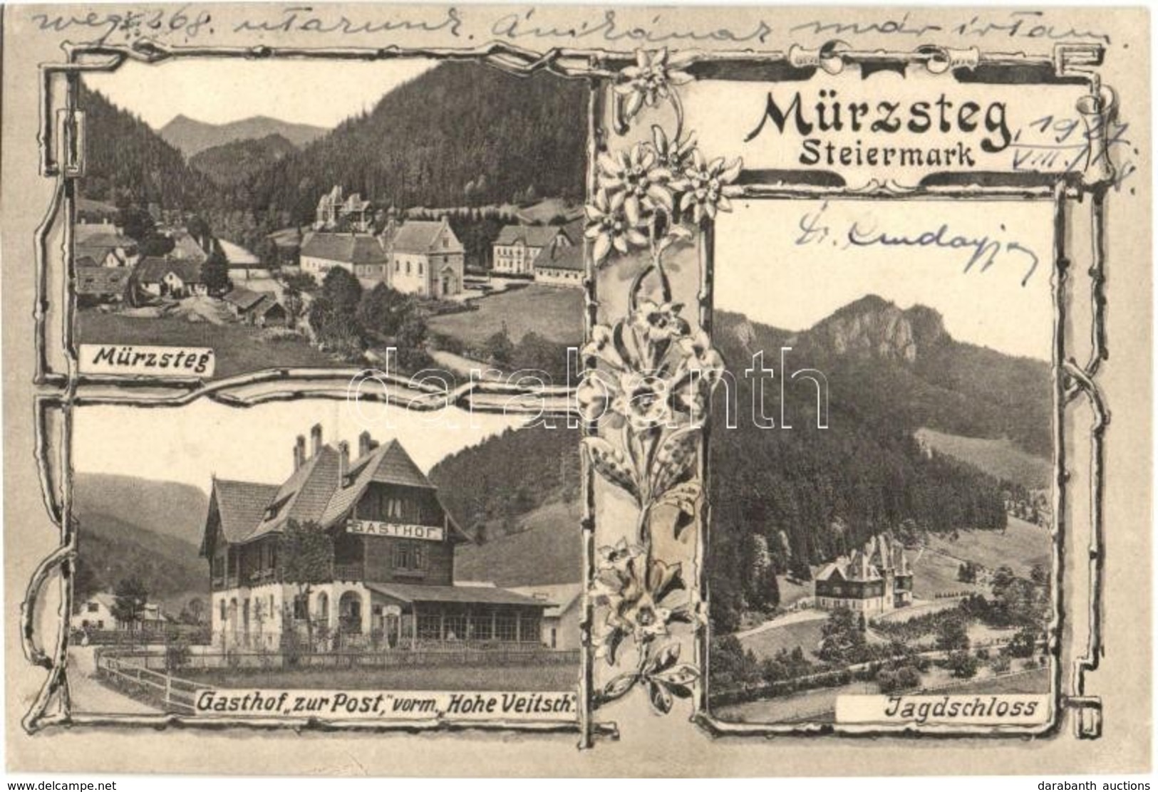 T2/T3 Mürzsteg, Gasthof Zur Post, Jagdschloss / Guest House, Restaurant, Hunting Castle. Art Nouveau, Floral (EK) - Unclassified