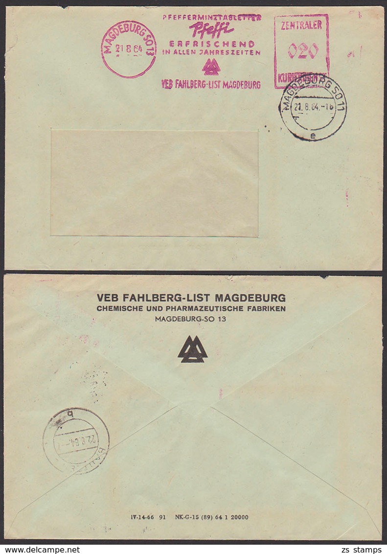 Magdeburg SO13, DDR ZKD AFS 21.8.64 VEB Fahlberg-List, Pfeffi Pfefferminztabletten Erfrischend In Allen Jahreszeiten - Sonstige & Ohne Zuordnung